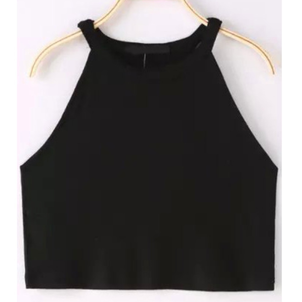 Black Halter Crop Cami Top